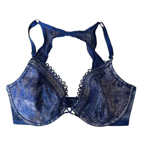 Victoria's Secret Very Sexy Unlined Plunge Bra 32DDD | Navy Lace Racerback - Picture 1 of 2